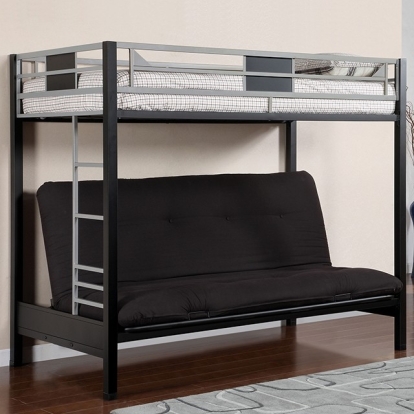 Furniture of America Clifton Contemporary Metal Silver-Gun Metal Bunk Bed Model CM-BK1021-Full Bed-Workstation