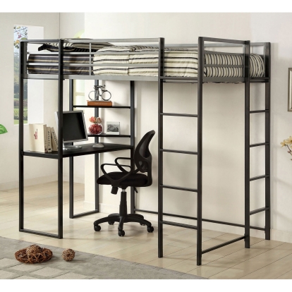 Sherman Silver/Gun Metal Twin Bed with Workstation Model CM-BK1098T by Furniture of America