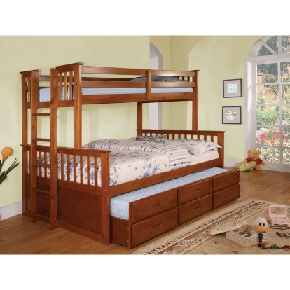 University Oak Twin/Full Bunk Bed with Trundle Model CM-BK458F-OAK-BED-TR by Furniture of America