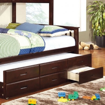 Furniture Of America University Cottage Solid Wood, Wood Veneer, Others Dark Walnut Twin Xl Trundle W/ 3 Drawers | CM-BK458Q-CTR-EXP