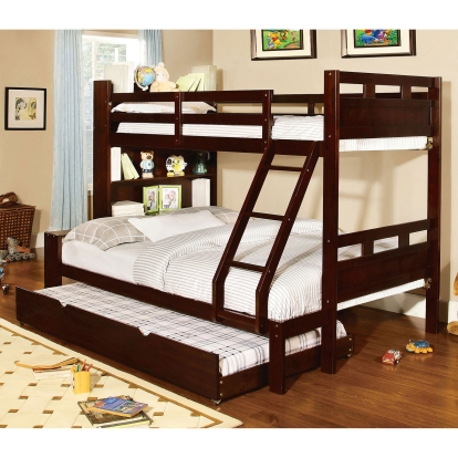 Fairfield Dark Walnut Twin/Full Bunk Bed with Book Shelf Model CM-BK459EX-F-BED by Furniture of America