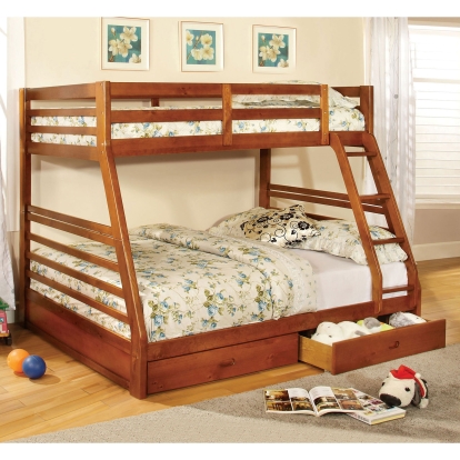 California Oak Twin/Full Bunk Bed with 2 Drawers Model CM-BK588A-BED by Furniture of America