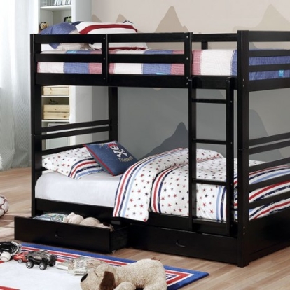 Furniture of America California Transitional Solid with Wood Veneer Black Twin-Twin Bunk Bed Model CM-BK588T-BK-BED