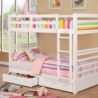 Furniture of America California Transitional Solid with Wood Veneer White Twin-Twin Bunk Bed Model CM-BK588T-WH-BED