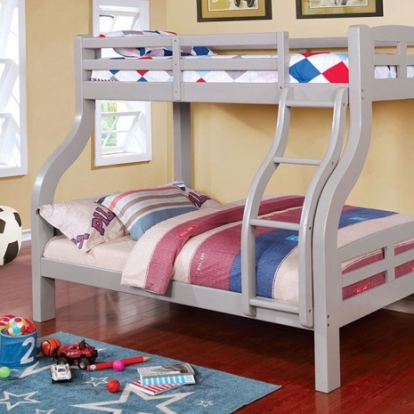 Furniture Of America Solpine Transitional Solid Wood, Wood Veneer, Others Gray Twin/Full Bunk Bed | CM-BK618GY-BED
