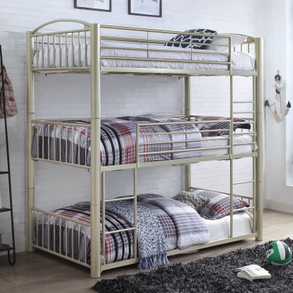 Bettina Metallic Gold Twin Triple Decker Bed Model CM-BK655-BED by Furniture of America