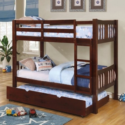 Furniture of America Cameron Transitional Solid with Wood Veneer Dark Walnut Twin-Twin Bunk Bed Model CM-BK929EX-BED