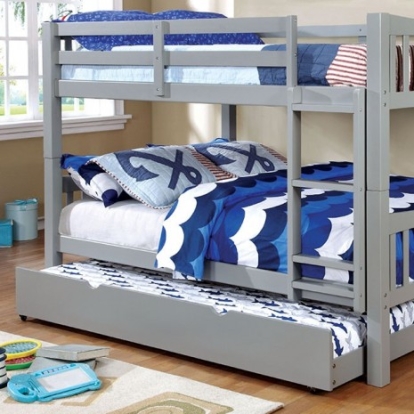 Furniture Of America Cameron Transitional Solid Wood, Wood Veneer, Others Gray Full/Full Bunk Bed, Gray | CM-BK929F-GY-BED
