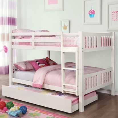 Furniture Of America Cameron Transitional Solid Wood, Wood Veneer, Others White Full/Full Bunk Bed, White | CM-BK929F-WH-BED-VN