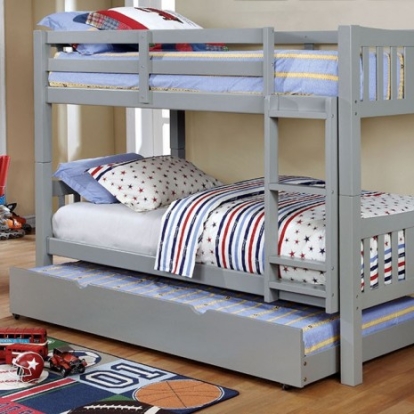 Furniture Of America Cameron Transitional Solid Wood, Wood Veneer, Others Gray Twin/Twin Bunk Bed, Gray | CM-BK929GY-BED