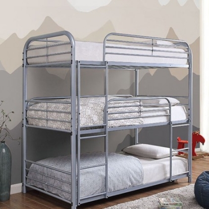Furniture of America Opal Contemporary Metal Silver Twin-Twin-Twin Bunk Bed Model CM-BK937SV