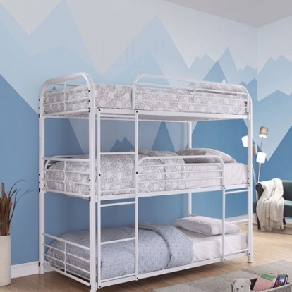 Furniture of America Opal Contemporary Metal White Twin-Twin-Twin Bunk Bed Model CM-BK937WH