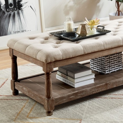 Furniture Of America Tanya Rustic Solid Wood, Wood Veneer, Others Beige Bench | CM-BN5665BG