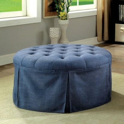 Furniture Of America Claes Transitional Solid Wood, Others Blue Round Ottoman | CM-BN6175BL