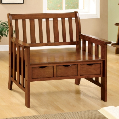 Pine Crest Oak Storage Bench with 3 Drawers Model CM-BN6300 by Furniture of America