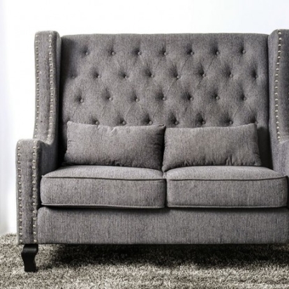 Furniture Of America Alicante Transitional Fabric, Solid Wood, Wood Veneer, Others Gray Love Seat Bench, Gray | CM-BN6449GY-PK-VN