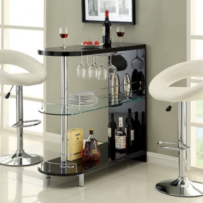 Furniture of America Numbi Contemporary Lacquer Leatherette Metal Tempered Glass Black-Chrome Mini Server Model CM-BT8333-BK