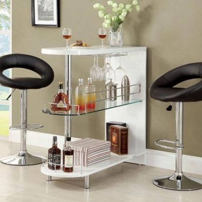Furniture Of America Numbi Contemporary Lacquer, Leatherette, Metal, Tempered Glass, Others Off-White/Chrome Mini Server | CM-BT8333-WH