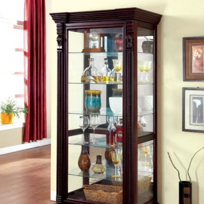 Furniture Of America Tulare Traditional Glass, Solid Wood, Wood Veneer, Others Dark Cherry Curio | CM-CR134
