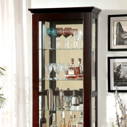 Furniture of America Ludden Contemporary Tempered Glass Solid with Wood Veneer Dark Walnut Curio Model CM-CR135