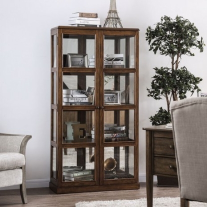 Furniture of America Vilas Transitional Glass Solid with Wood Veneer Oak Curio Cabinet Model CM-CR140A