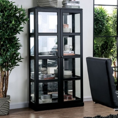 Furniture Of America Vilas Transitional Glass, Solid Wood, Wood Veneer, Others Black Curio Cabinet | CM-CR140BK