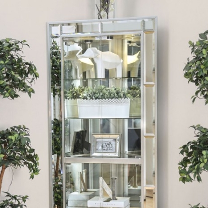 Furniture Of America Chouteau Contemporary Glass, Mirror, Solid Wood, Wood Veneer, Others Silver Curio Cabinet | CM-CR151