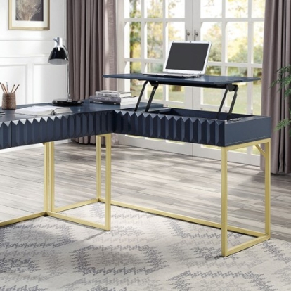 Furniture of America Freiburg Transitional Steel Solid with Wood Veneer Antique Blue Corner Desk Model CM-DK406BL-PK