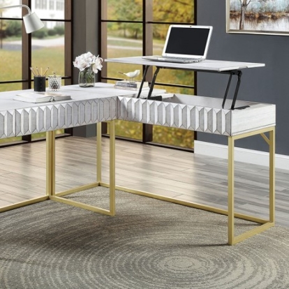Furniture of America Freiburg Transitional Steel Solid with Wood Veneer Antique White Corner Desk Model CM-DK406WH-PK