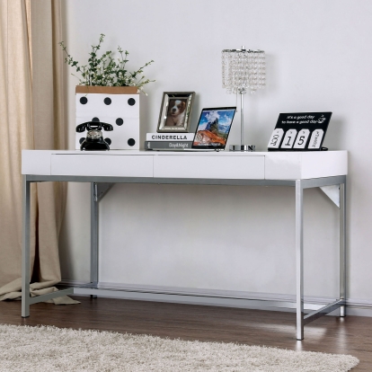 Loke White/Chrome Computer Desk Model CM-DK5204 by Furniture of America