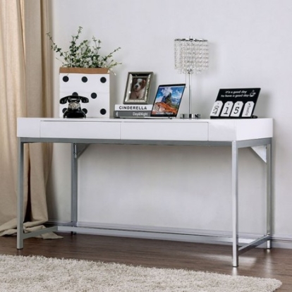 Furniture Of America Loke Contemporary Metal, Wood Veneer, Others White/Chrome Desk | CM-DK5204