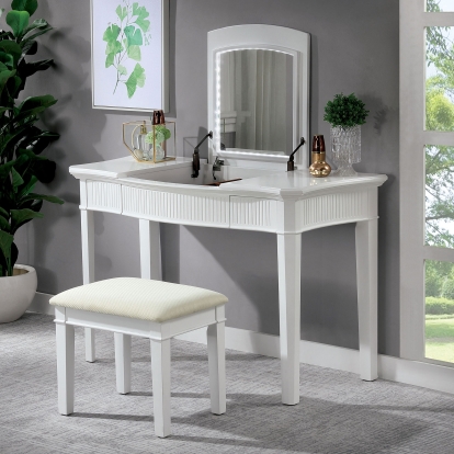 Stina White/Ivory Vanity with Stool Model CM-DK5239 by Furniture of America