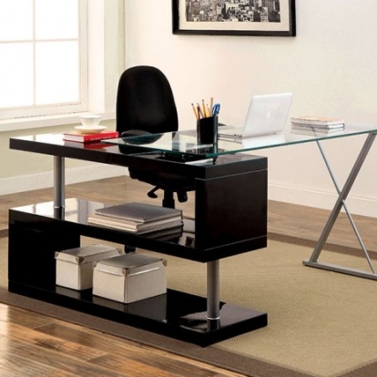 Furniture of America Bronwen Contemporary Glass Metal Black Desk Model CM-DK6131BK