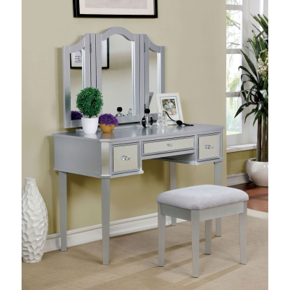Clarisse Silver Vanity with Stool Model CM-DK6148SV by Furniture of America