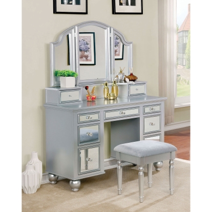 Tracy Silver Vanity with Stool Model CM-DK6162SV by Furniture of America