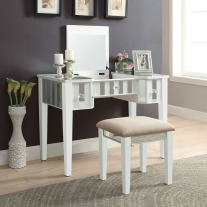 Joyce White Vanity with Stool Model CM-DK6385WH-UPS3 by Furniture of America