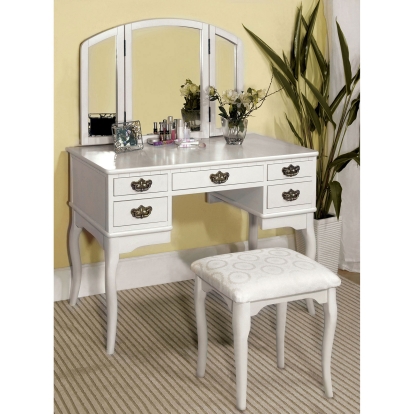 Ashland White Vanity Table with Stool Model CM-DK6405WH by Furniture of America