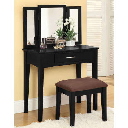 Potterville Black Vanity Table with Stool Model CM-DK6490BK by Furniture of America