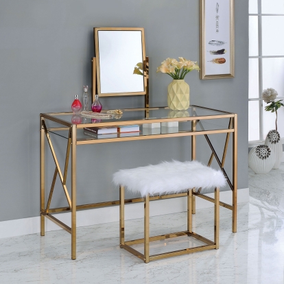 Lismore Champagne Vanity with Stool Model CM-DK6707CPN by Furniture of America