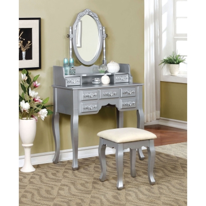 Harriet Silver Vanity with Stool Model CM-DK6845SV by Furniture of America