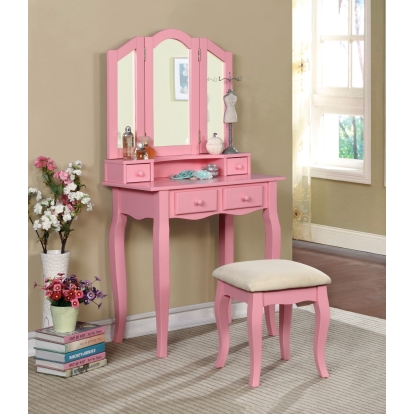 Janelle Pink Vanity with Stool Model CM-DK6846PK by Furniture of America
