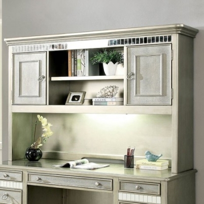 Furniture Of America Aine Contemporary Wood Silver Computer Desk Hutch | CM-DK908H