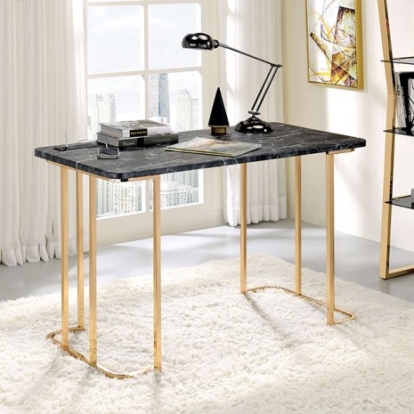 Furniture of America Delphine Contemporary Faux Marble Steel Gold-Black Desk Model CM-DK919BK