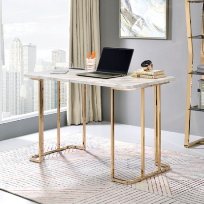 Furniture of America Delphine Contemporary Faux Marble Steel Gold-White Desk Model CM-DK919WH