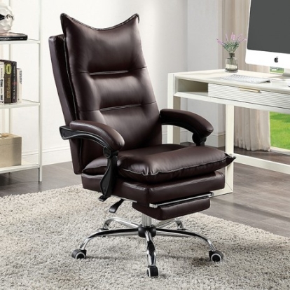Furniture of America Perce Contemporary Leatherette Metal Brown Office Chair Model CM-FC668BR-RECLINED