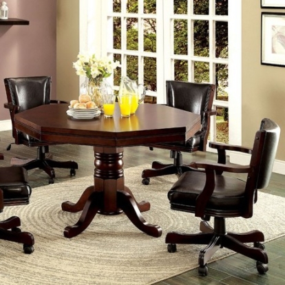Furniture Of America Rowan Transitional Leatherette, Solid Wood, Wood Veneer, Others Cherry Game Table | CM-GM339T-TABLE