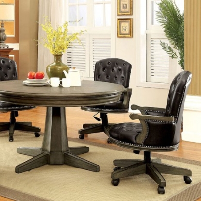 Furniture of America Yelena Transitional Leatherette Solid with Wood Veneer Gray Game Table Model CM-GM357T-TABLE