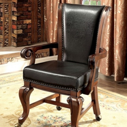 Furniture of America Melina Transitional Leatherette Solid with Wood Veneer Brown Cherry-Black Arm Chair (2-Box) Model CM-GM367CH-AC-2PK