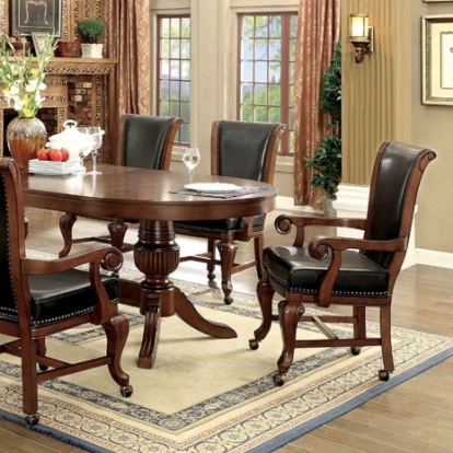 Furniture Of America Melina Transitional Leatherette, Solid Wood, Wood Veneer, Others Brown Cherry Game Table | CM-GM367CH-T-TABLE