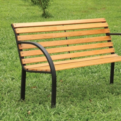 Furniture of America Dumas Contemporary Cast Iron with Wood Oak-Black Patio Bench Model CM-OB1805